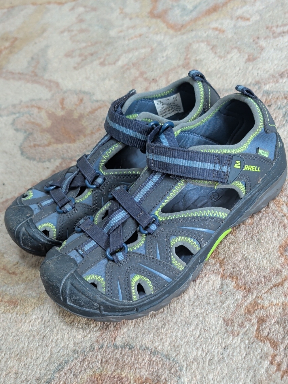 Merrell Kids Navy and Lime Hydro Closed-Toe Water Sandals